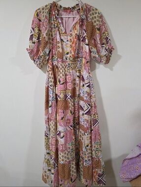 THML Clara Patchwork Floral Tiered Maxi Dress, Size M